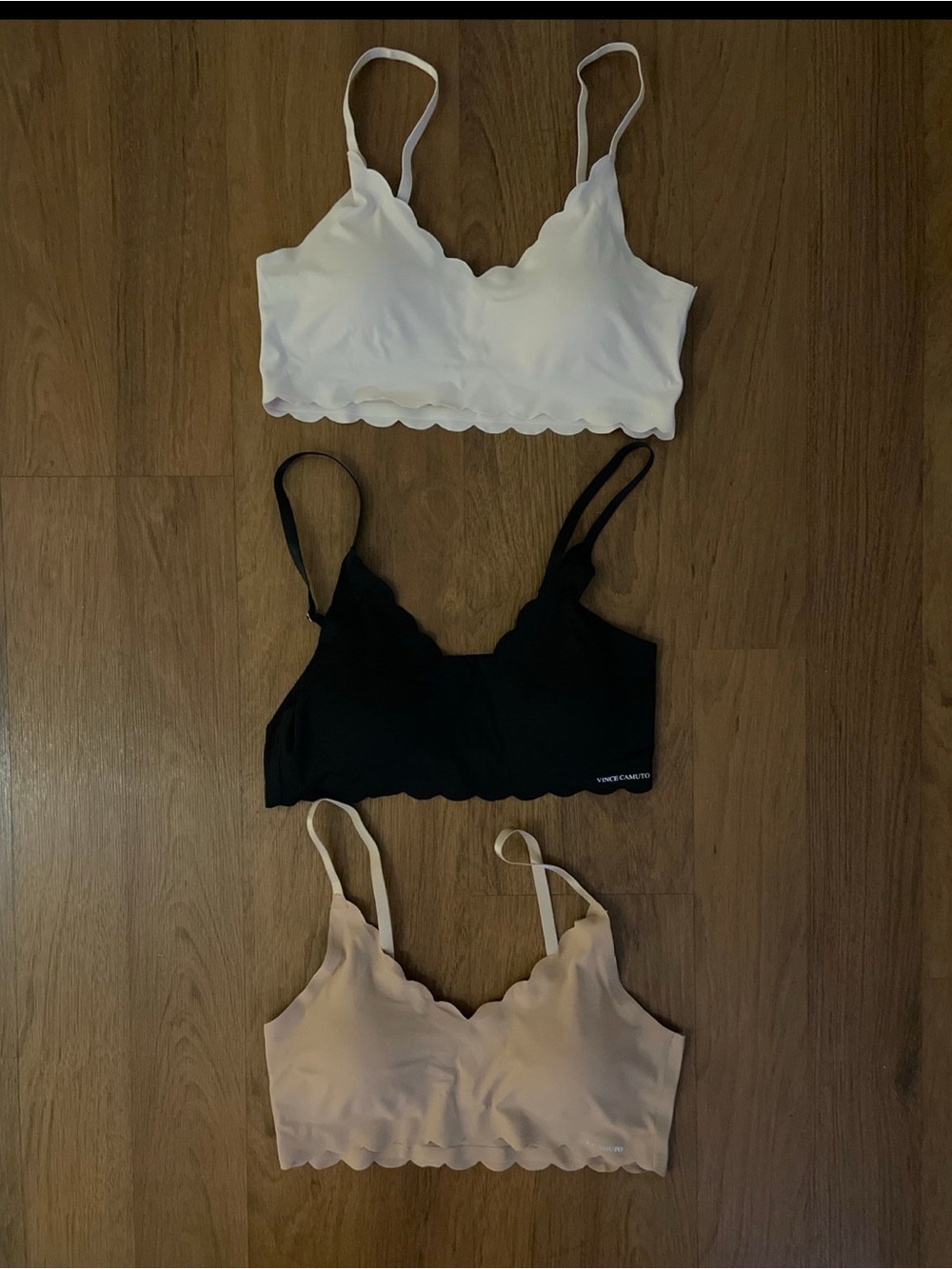 new vince camuto Scalloped Edge Bralette bundle- White, Black, Blush,large